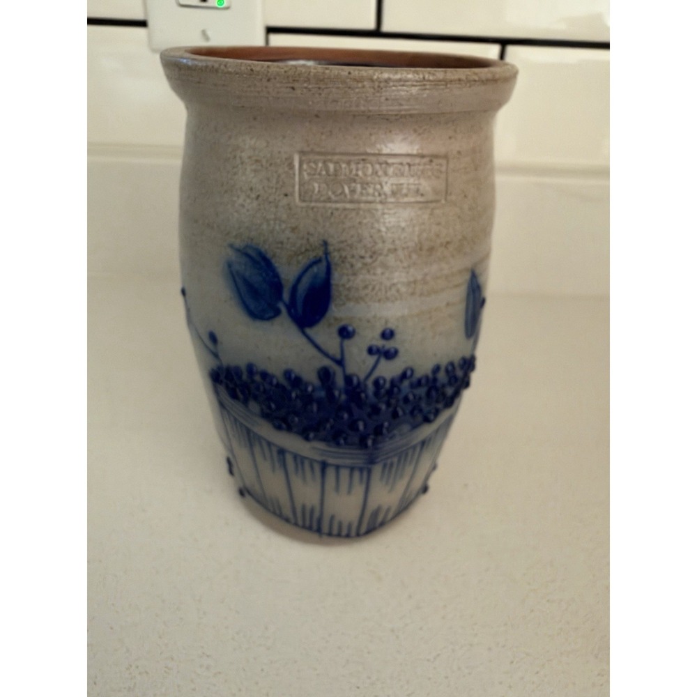 VTG Salmon Falls NH Blueberry Basket Crock Salt Glazed Pottery Stoneware